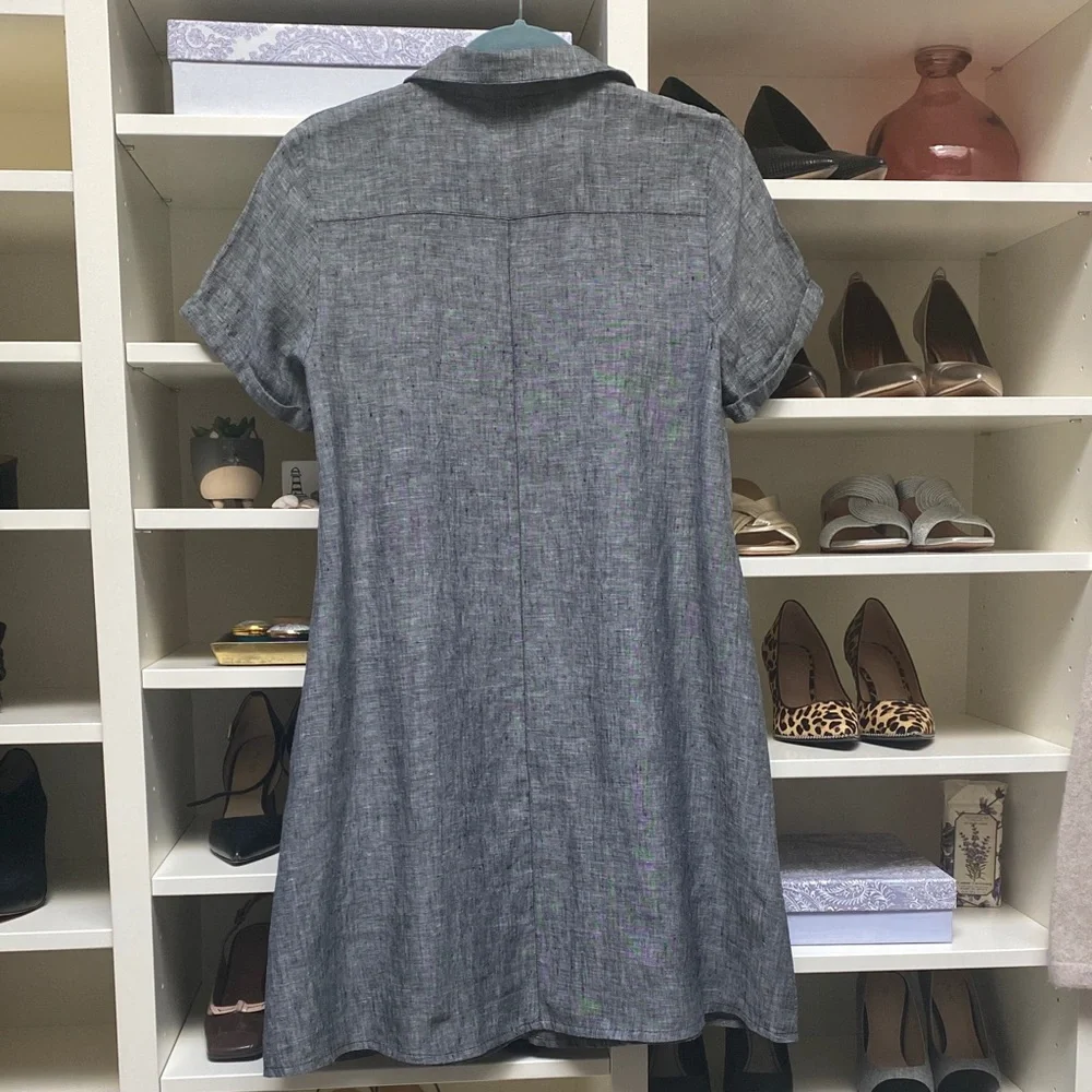 Tahari - Gray Linen Button-Down Dress!  Like NEW. Size S. - Picture 11 of 15